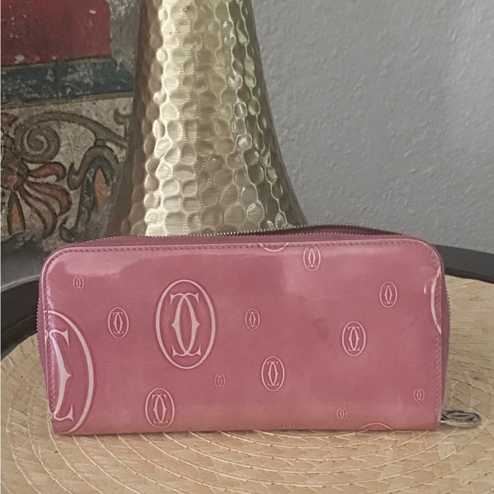 Cartier Happy light pink zipped around wallet 6”